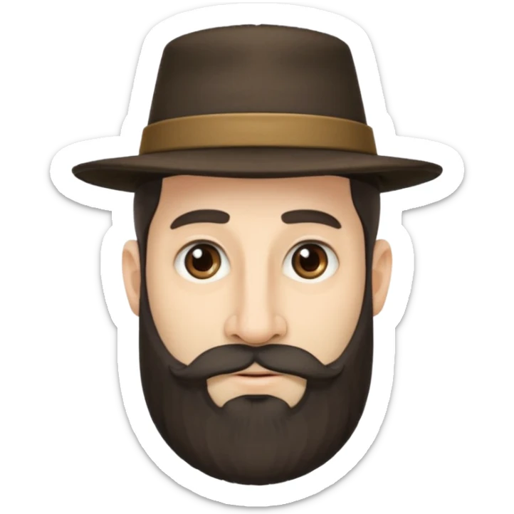 A man with payos hairstyle and a jewish hat with a very large nose and a beard sticker