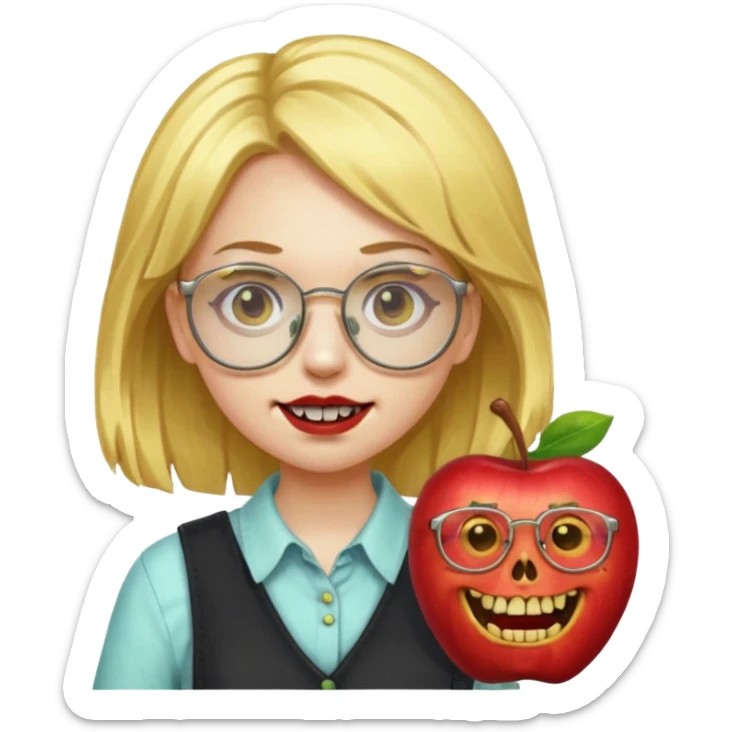 apple zombie emoji girl with gold hair glasses and braces sticker