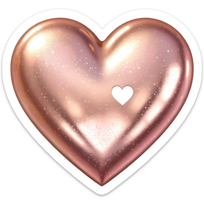 Edit the glittery gold color heart to a glittery rose gold color heart with a subtle gradient and no border. Keep the background transparent. Maintain the glittery texture and subtle gradient effect in rose gold tones sticker