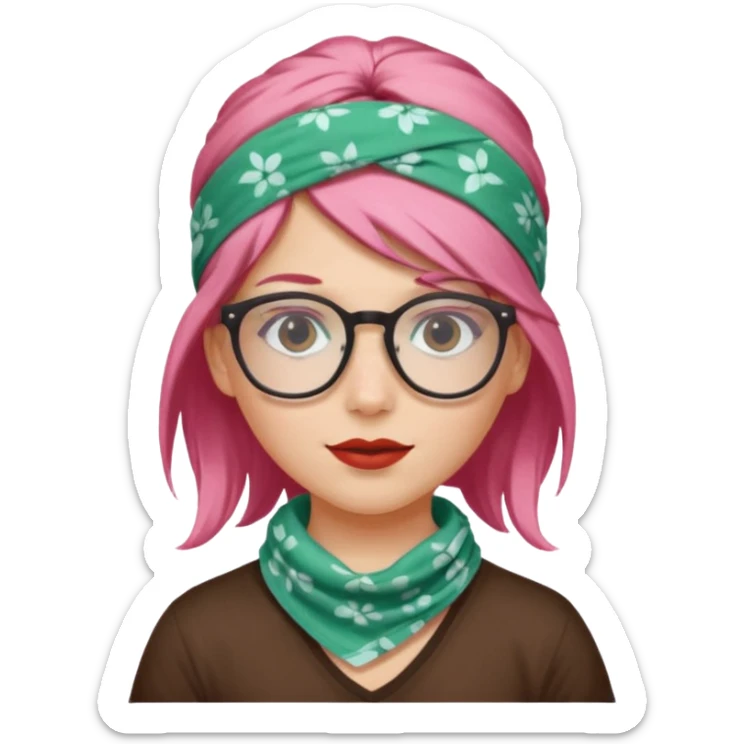girl with peppermint hair and bandana and glassess sticker