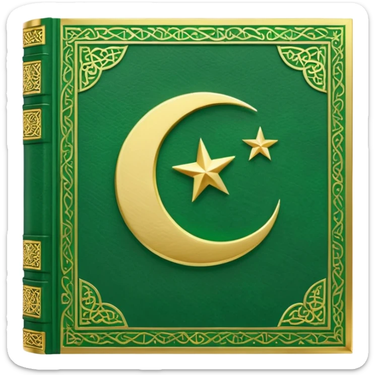 Closed Quran with the Islamic Symbol on it (moon and star) green from left to right sticker