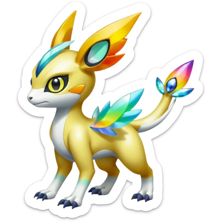 Shiny Colorful Vernid-Trico-Meloetta-Latias-Koraidon-Peppercat-Wargreymon-Protogen-Pokémon-Digimon-Fakémon-fusion-hybrid-creature sticker