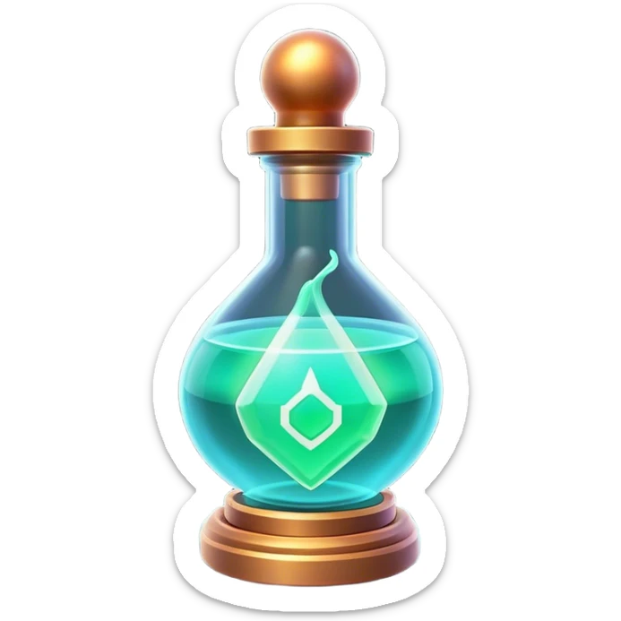 Clash of Clans aesthetic: Cinematic Playful Sci-fi Health Potion Emoji, rendered in a 3D vector-style similar to standard emojis with minimal shading and bold, simplified shapes. A compact, futuristic vial with a glowing neon liquid and sleek contours, softly glowing with a healing cosmic charm. Simplified yet unmistakably iconic, highly detailed and consistent, glowing with a soft radiant glow and high shine. Stylized with a touch of futuristic alchemy and a soft glowing outline, capturing the essence of a vital energy elixir with a playful, interstellar spirit! sticker