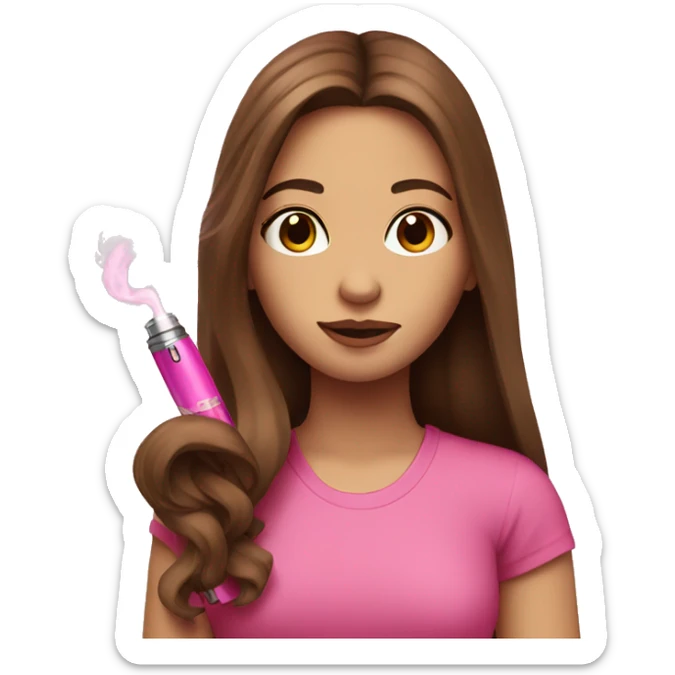 girl with long brown hair and a pink vape in hand sticker