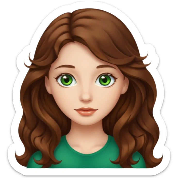 Beautiful girl,brown hair,wavy hair，long hair,geeen eyes sticker