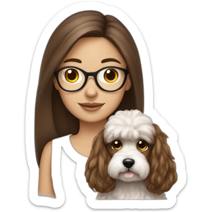 Long straight brown hair, eyeglassed turkish girl with white maltipoo sticker