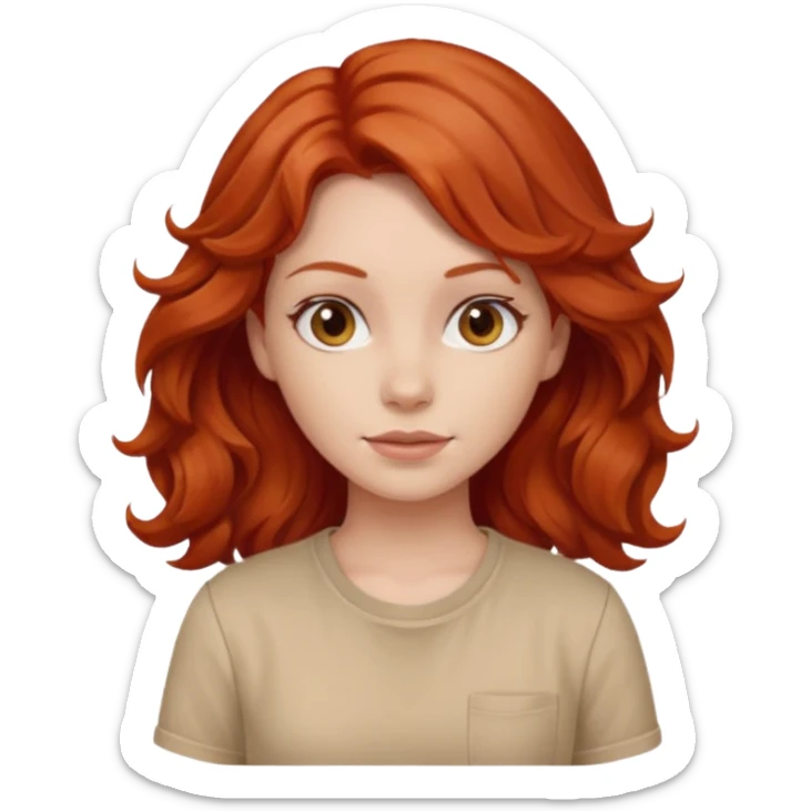 girl, wavy red hair, beige shirt sticker