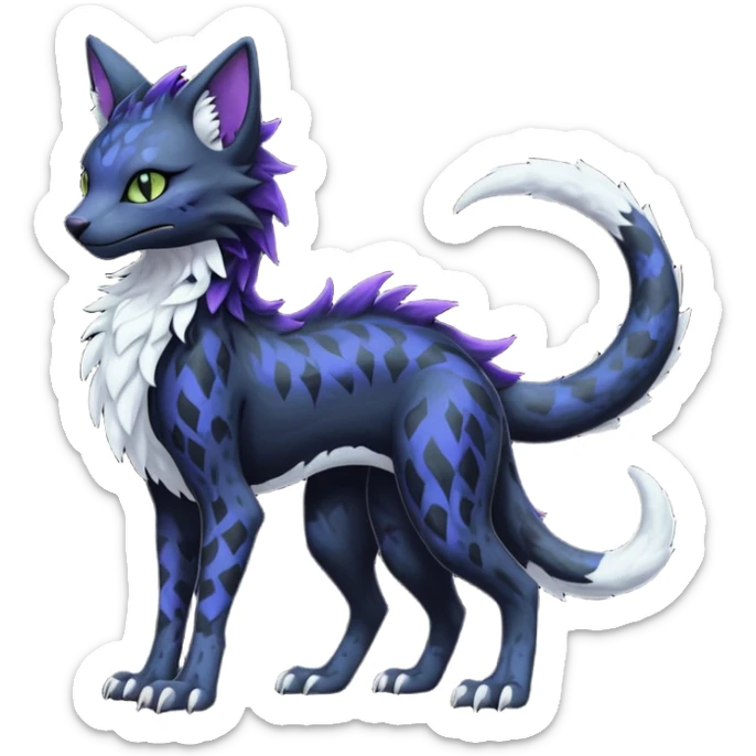 Kawaii dark black blackish edgy fantasy ethereal feline-vernid-sergal-monster-fursona animal creature full body with intricate markings  sticker