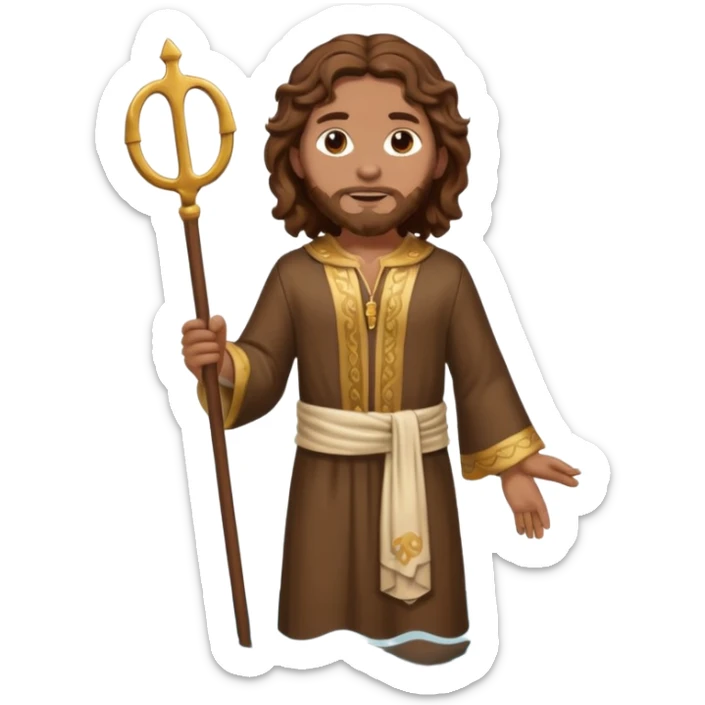 fullbody John the Baptist with wavy hair wearing traditional saint clothes in water, emoji style sticker