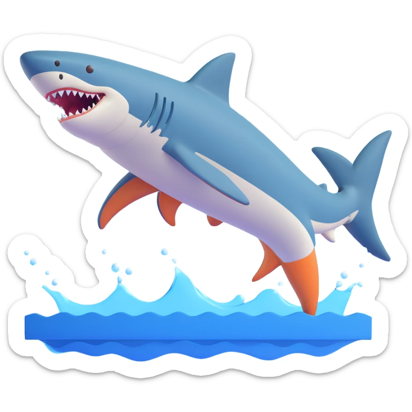 blue shark with blue Nike tennis shoes, jumping out of water sticker