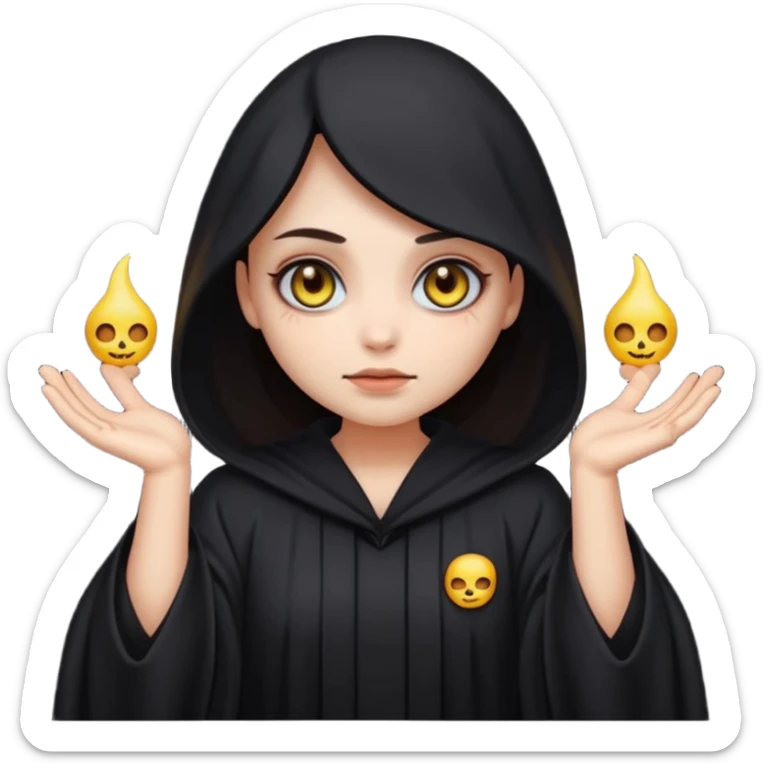 Stylized cult cartoon girl emoji, eerie-cute aesthetic, symmetrical design, subtle spooky vibe, glowing eyes, saying “AMILK”, bold graphic icon sticker
