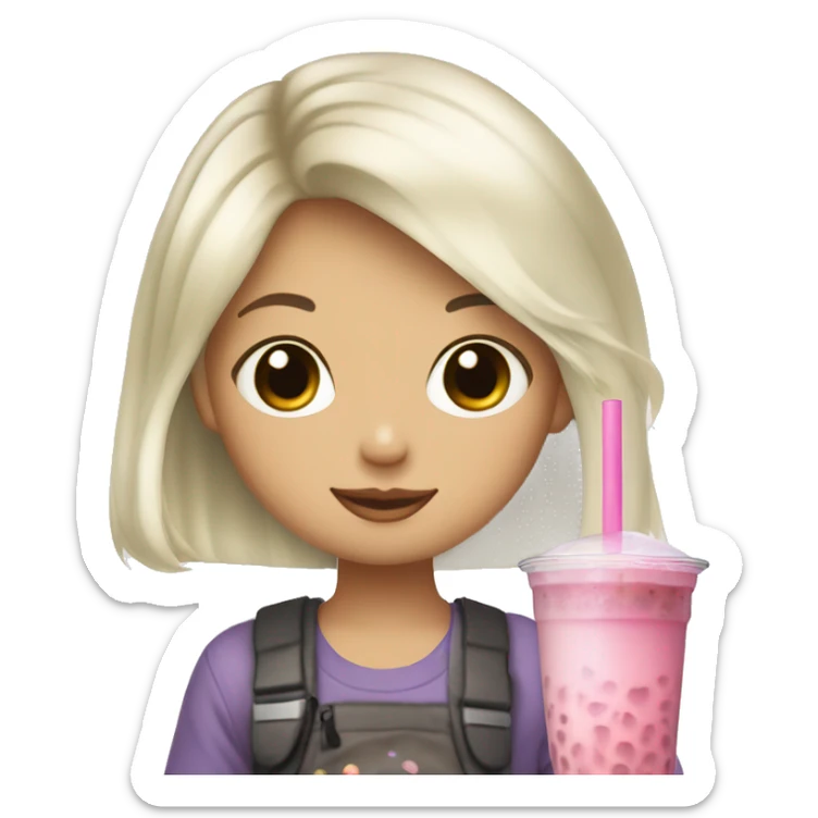 Silver blond hair skinny girl holding bubble tea sticker