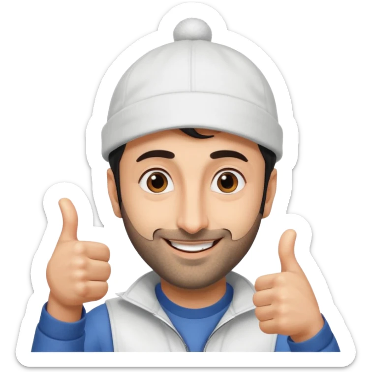generate a pretty bratz emoji of ranbir kapoor wearing a white cap and doing a thumbs up sticker