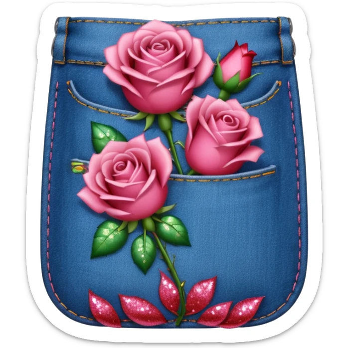 Denim pocket with glittery roses sticking out of the pocket  sticker