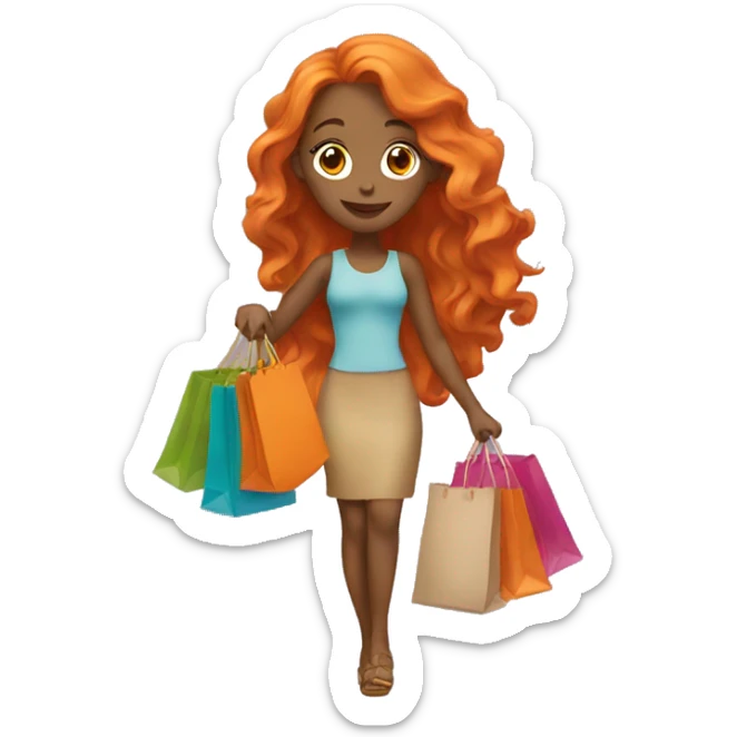 Tan girl with long wavy orange hair holding shopping bags sticker