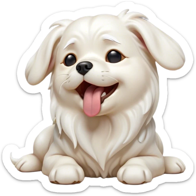 Cinematic Cute Yawning Maltese Portrait Emoji, Head tilted slightly with a dramatic, wide-open yawn, showcasing a lustrous white coat with gentle highlights, floppy ears slightly drooping, round dark eyes barely open in drowsy contentment, Simplified yet irresistibly adorable features, highly detailed, glowing with a soft, cozy glow, high shine, relaxed yet expressive, stylized with a touch of whimsy, bright and endearing, soft glowing outline, capturing the essence of a sleepy yet affectionate companion, so drowsy it feels like it could stretch out of the screen and curl up for a nap! sticker