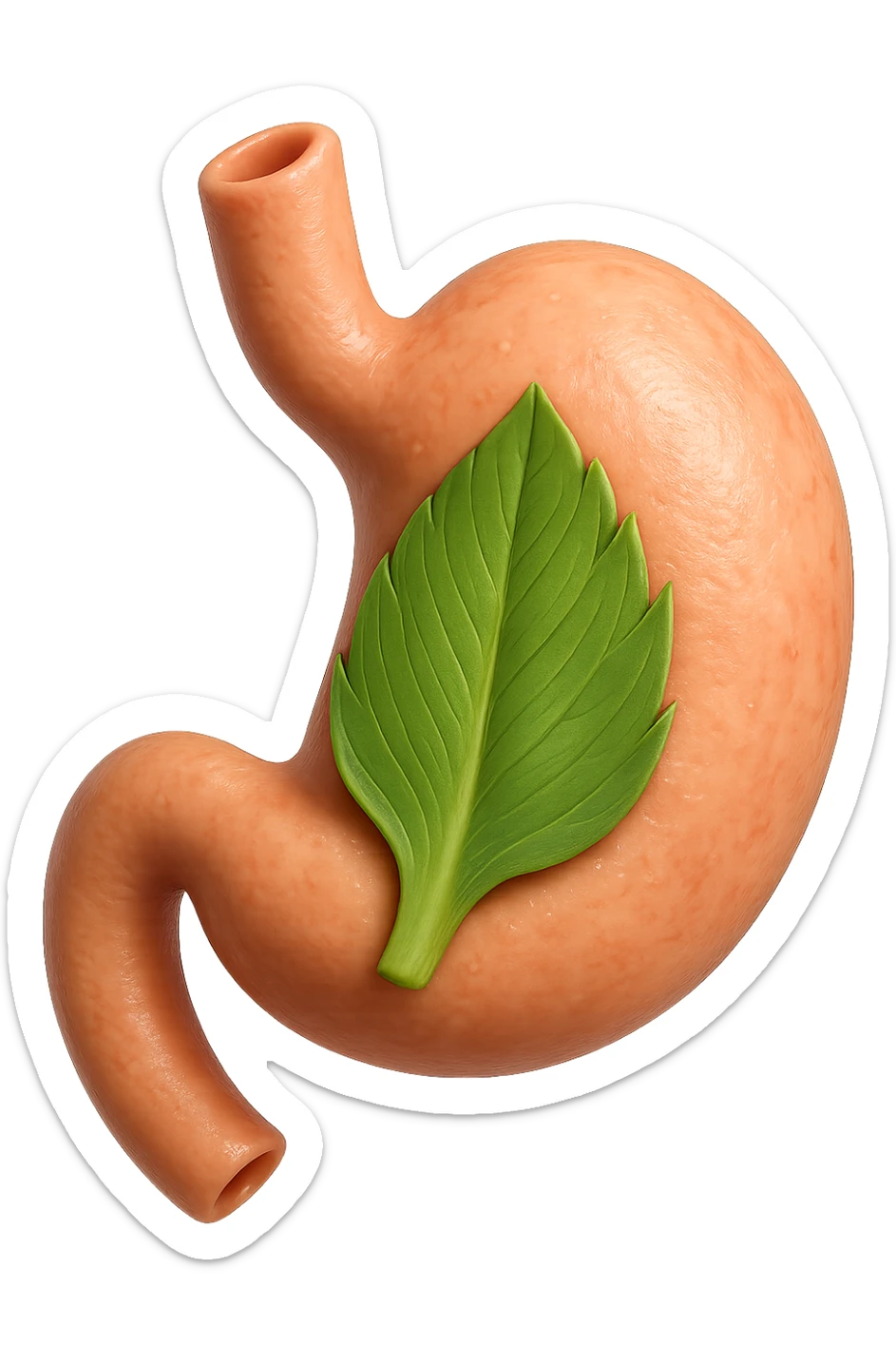 emoji stile iphone 3d di uno stomaco umano con una foglia di carciofo dentro, iperrealistico 4k sticker