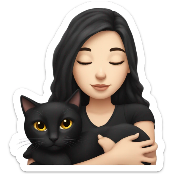 White girl black hair sleeping with black cat sticker