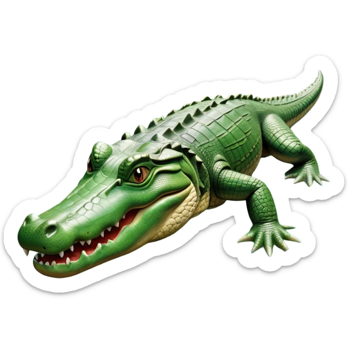 cinematic-crocodile-realistic-full-body-on all fours-emoji,-massive-scaled-body-partially-submerged-in-shallow-water,-head-tilted-dramatically,-rough-green-and-brown-hide-textured-with-deep-ridges,-simplified-yet-realistic-focused-features, head held high sticker