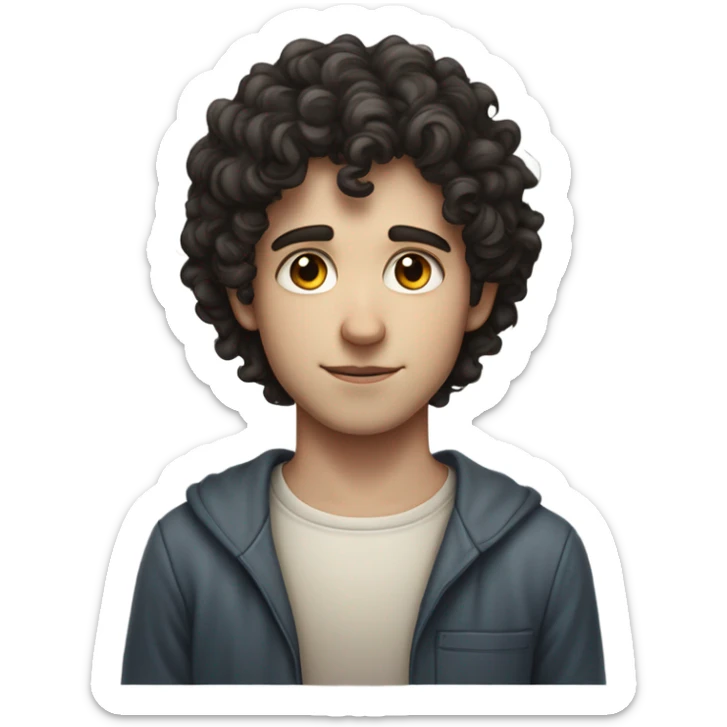 "A young man with dark curly hair, pale skin, and a thin build. He has a humble, thoughtful expression and wears simple, slightly worn clothing. A subtle Star of David appears nearby." sticker