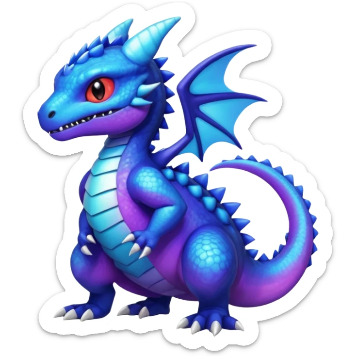 Cute Shiny furry iridescent cyan indigo blue violet gradients Guilmon-Salandit-Fakémon-hybrid-creature (full body)  sticker