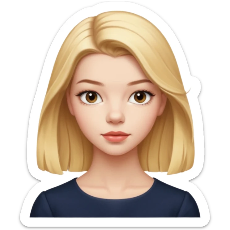 Cinematic Realistic Anya Taylor Joy Portrait, depicted with lifelike skin texture, subtle rosy undertones, and soft natural lighting that enhances the gentle contours of her face. Her intricately detailed golden blonde hair is elegantly. sticker