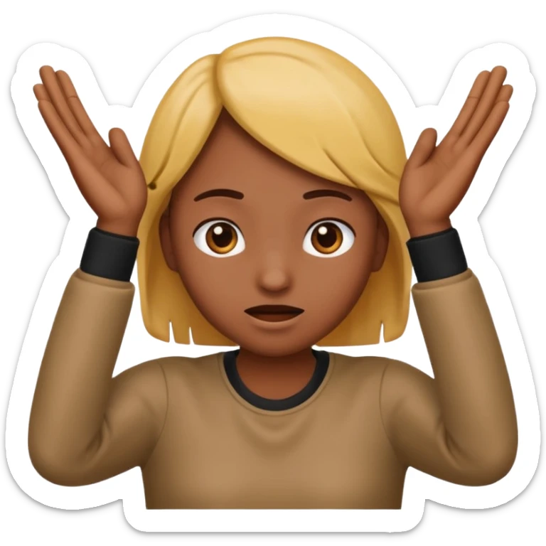 Nervous emoji + hands up emoji. Remove flow effects at the very top the of the hands so the head can be between the hands sticker