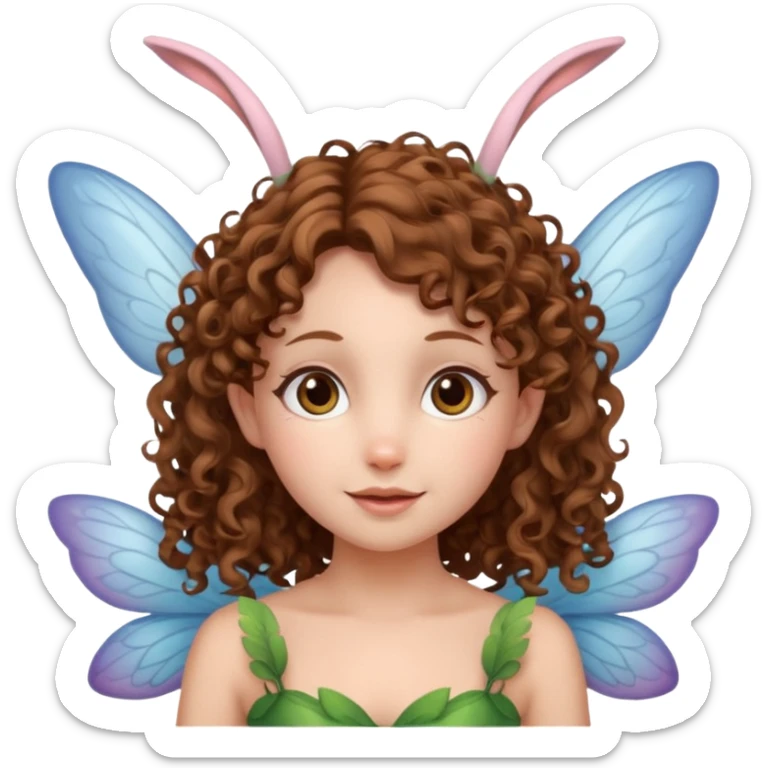 a flying fairy with wings and with bunny ears and brown curly hairs sticker