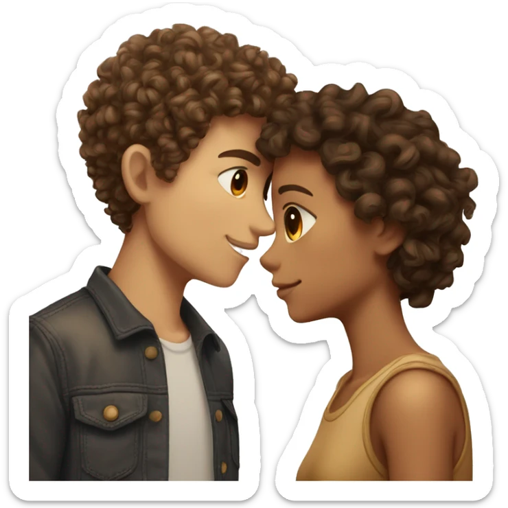 curly hair boy with brown hair and skin kissing curly hair girl with brown hair and tan skin sticker