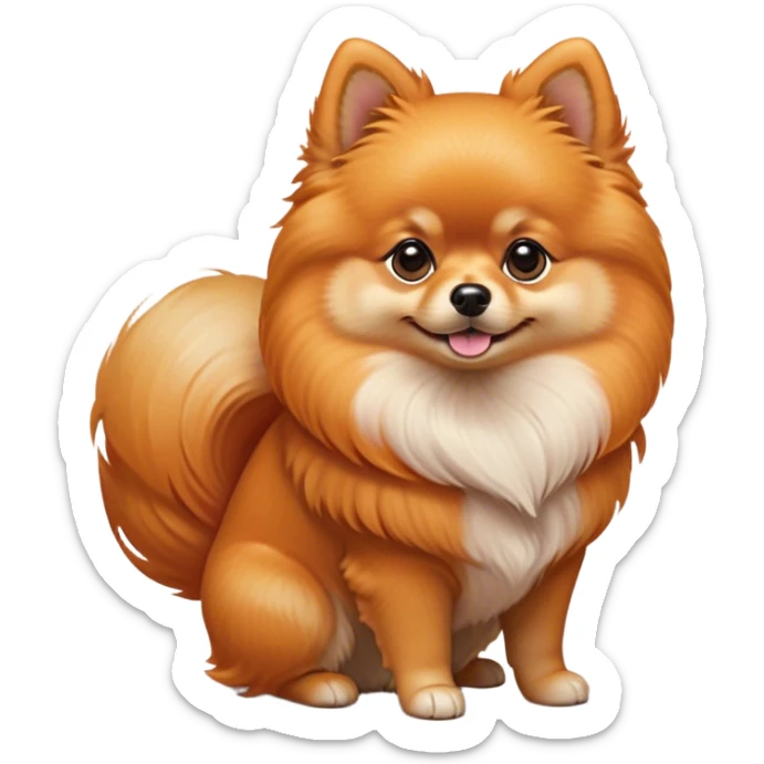 Cinematic Noble Orange Pomeranian Portrait Emoji, Poised and regal, with a compact, fluffy build and a meticulously groomed vibrant orange coat, deep-set soulful brown eyes, Simplified yet sharp and sophisticated features, highly detailed, glowing with a soft, dignified glow, high shine, intelligent and spirited, stylized with an air of elegance, focused and attentive, soft glowing outline, capturing the essence of a watchful and confident companion, so majestic it feels as though it could prance out of the screen with effortless authority! sticker