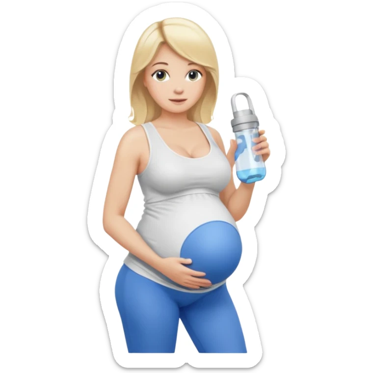 Woman blonde hair white tank top blue leggings pregnant belly holding a pump sticker