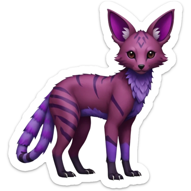 Feral Rare realistic edgy burgundy-purple pretty beautiful handsome gorgeous aesthetic colorful vibrant Vernid-Trico-species-Fakemon-creature by LiLaiRa, random markings, tufted ears, full body sticker