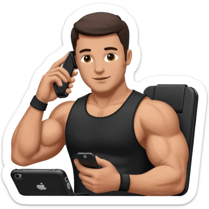 Mec musclé avec un téléphone dans les mains qui navigue sur so téléphone sticker