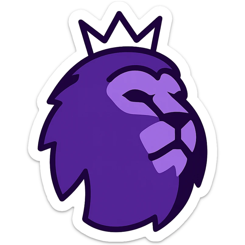 modern bold English Premier League badge with stylized lion head, purple and white, clean and iconic, no text sticker