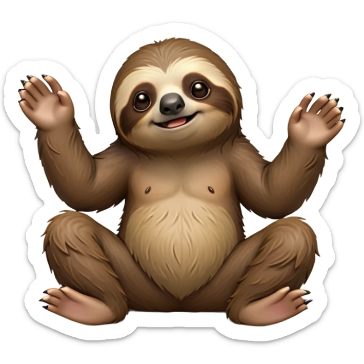 cinematic-sloth-realistic-full-body-sitting-emoji,-long-curved-claws-clinging,-thick-shaggy-brown-fur-slightly-ruffled,-head-tilted-dramatically,-slow-blinking-eyes-filled-with-serene-wisdom,-simplified-yet-realistic-focused-features,-highly-detailed,-glowing-with-an-almost-sarcastic-glow sticker