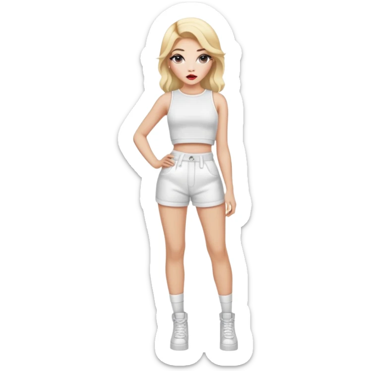 Full body white teenage girl with blonde hair, heavy makeup, big lips, crop top and choni style clothing sticker