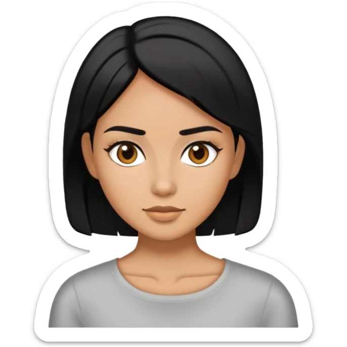 Woman with tan skin and short black hair with a middle part sticker