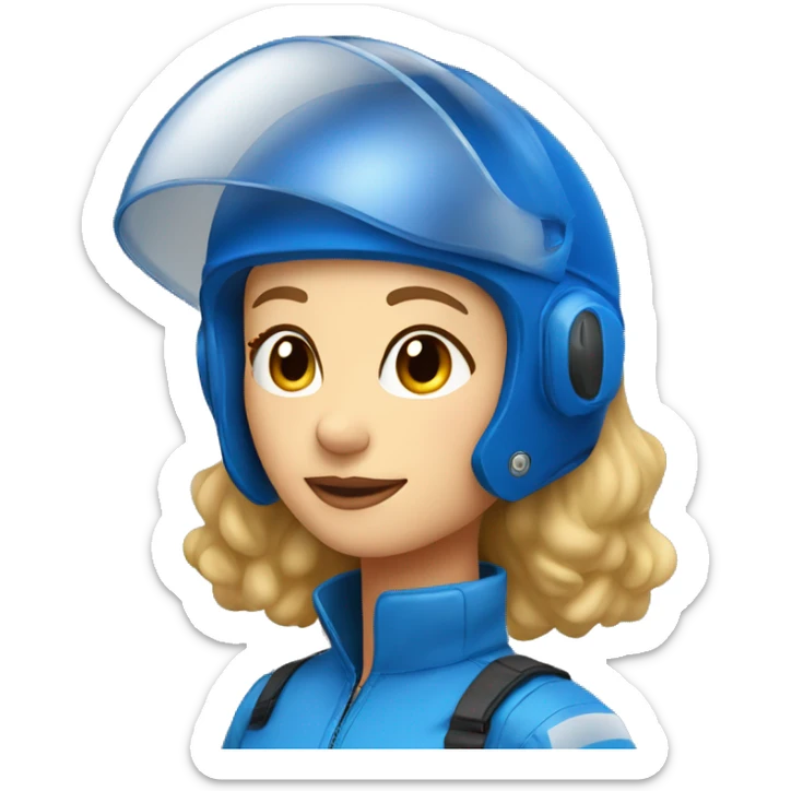 Pretty Honey blonde woman fair skin in blue helmet and blue flight jumpsuit  sticker