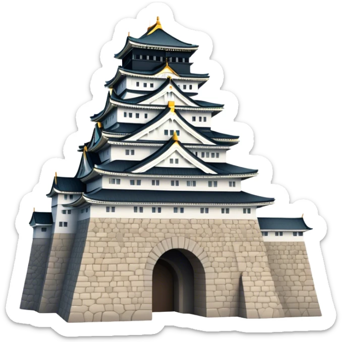 Cinematic Realistic Osaka Castle Landmark Emoji, showcasing the majestic historic castle rendered with dramatic stone textures and regal, natural lighting. sticker