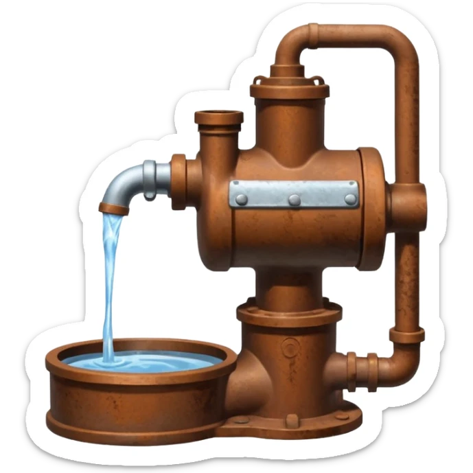 Ghibli style water pump with water pouring out of it sticker