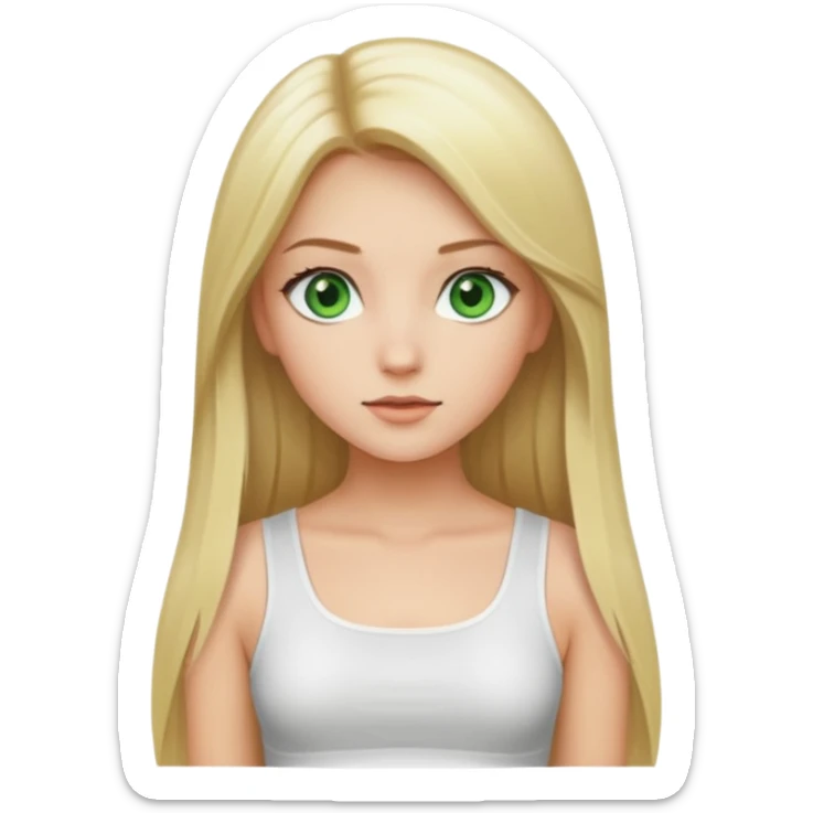Pretty girl with long straight blonde hair, green eyes and white crop top sticker