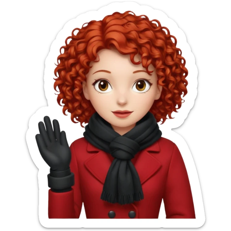 Woman with Red Curly Hair – Red curly hairstyle, wearing red dress wearing winter clothes




 sticker