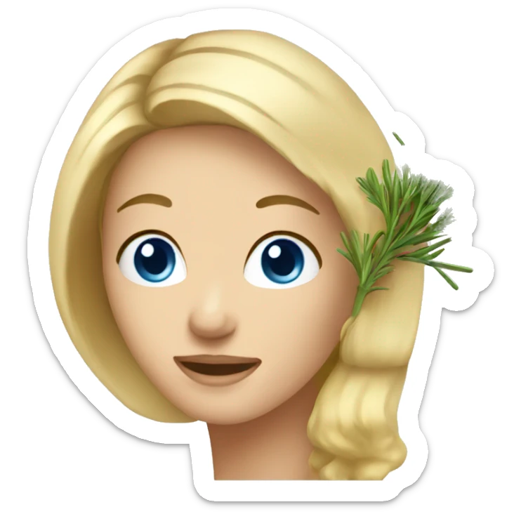 woman with blond Hair and Blue Eyes growing rosemary out of her head sticker