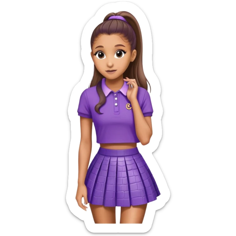 Ariana grande wearing a purple croc top and a short purple preppy skirt  sticker