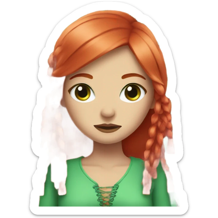  tassels on the body of a girl with red hair and green eyes sticker