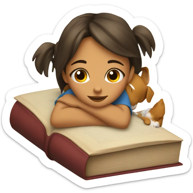 Am I bothering you? Girl, book, and dog laying on book sticker