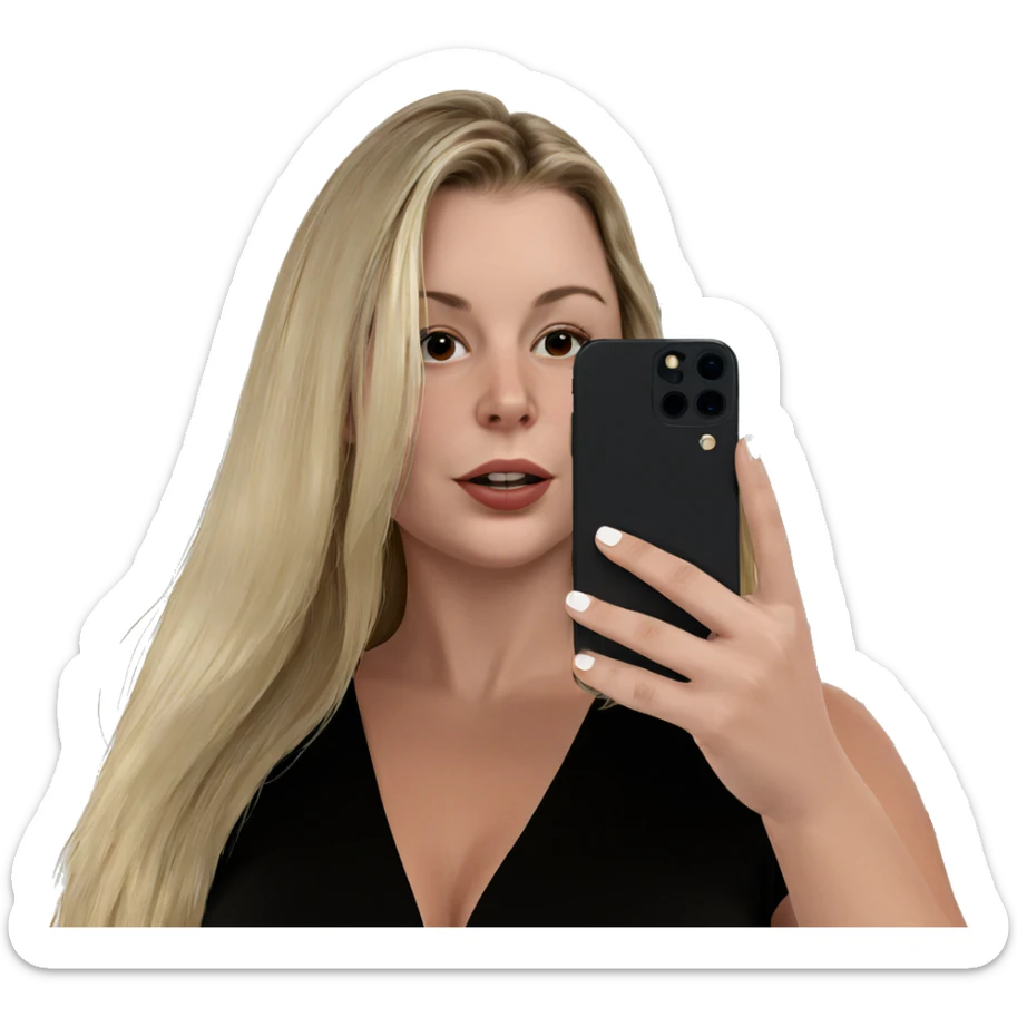blonde girl taking a selfie sticker