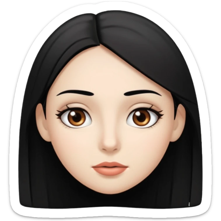 Mulher gordinha com pele branca, olhos castanhos, cabelo Liso e preto. Uma pinta abaixo da boca no canto direito sticker