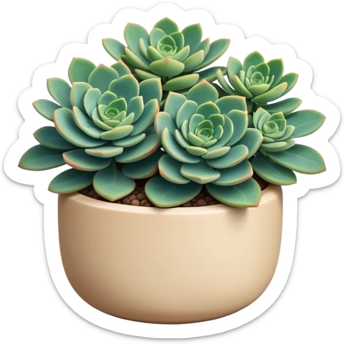 Sedum Pachyphyllum succulent plant with blue-green thick leaves in a beige ceramic pot sticker
