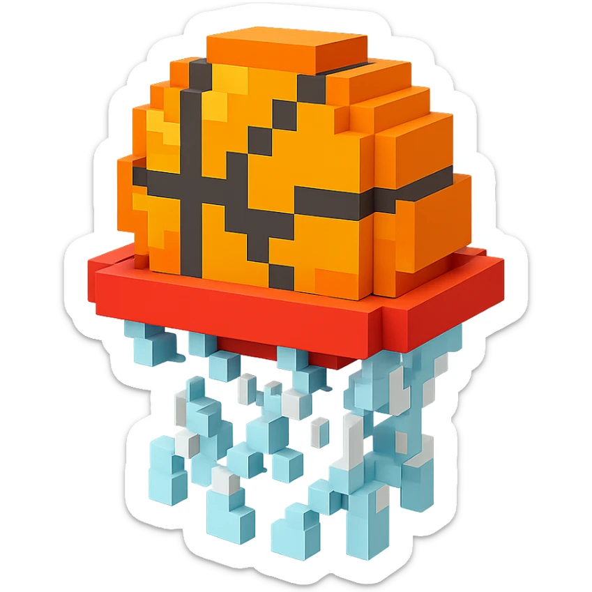A voxel-style basketball in a net, variation 7 sticker